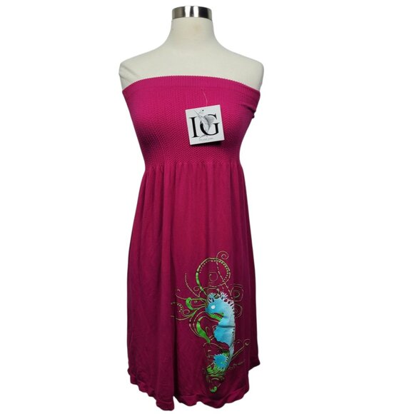 Island Girl Pink Strapless Sundress One Size Smocked Tube Seahorse Print Resort - Picture 1 of 7